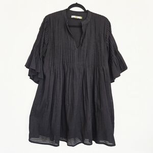 Dolma Pintuck Textured Oversized Black Cotton Dress, L